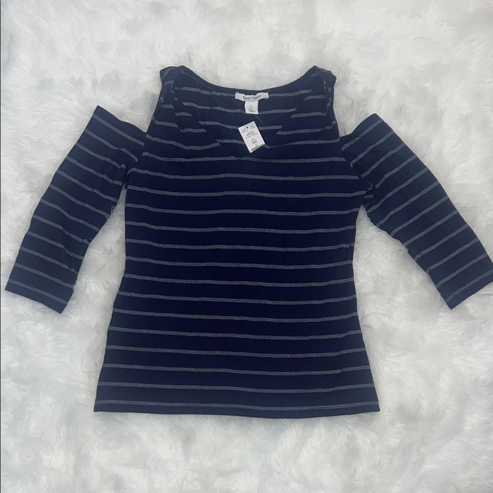 White House Black Market Navy Striped Top
